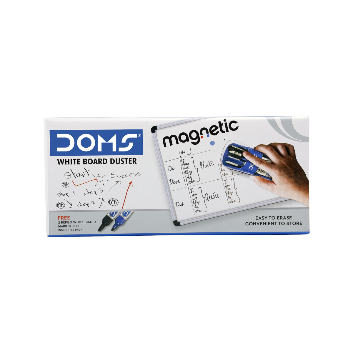DOMS Magnetic White Board Duster with 2 Markers – Easy Erase Dry Wipe Cleaner with Storage Case | Office, School & Classroom Whiteboard Accessories