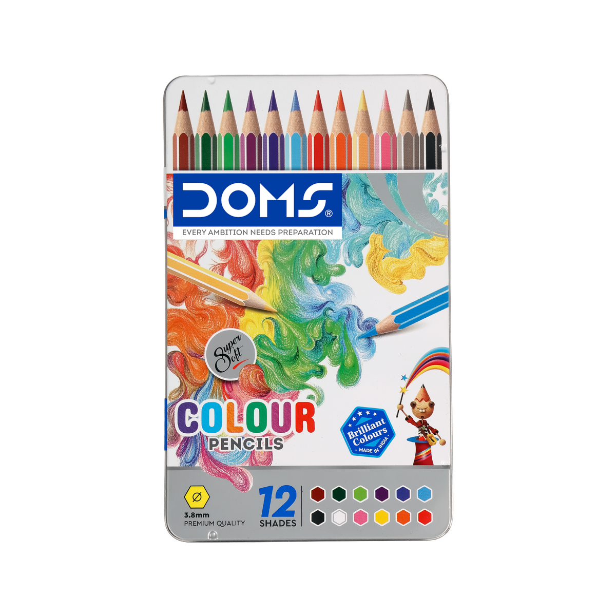 DOMS Full Size Colour Pencils Flat Tin Set | Premium Vibrant Coloring Pencils in Durable Metal Tin | Smooth Coloring for Kids, Students & Artists
