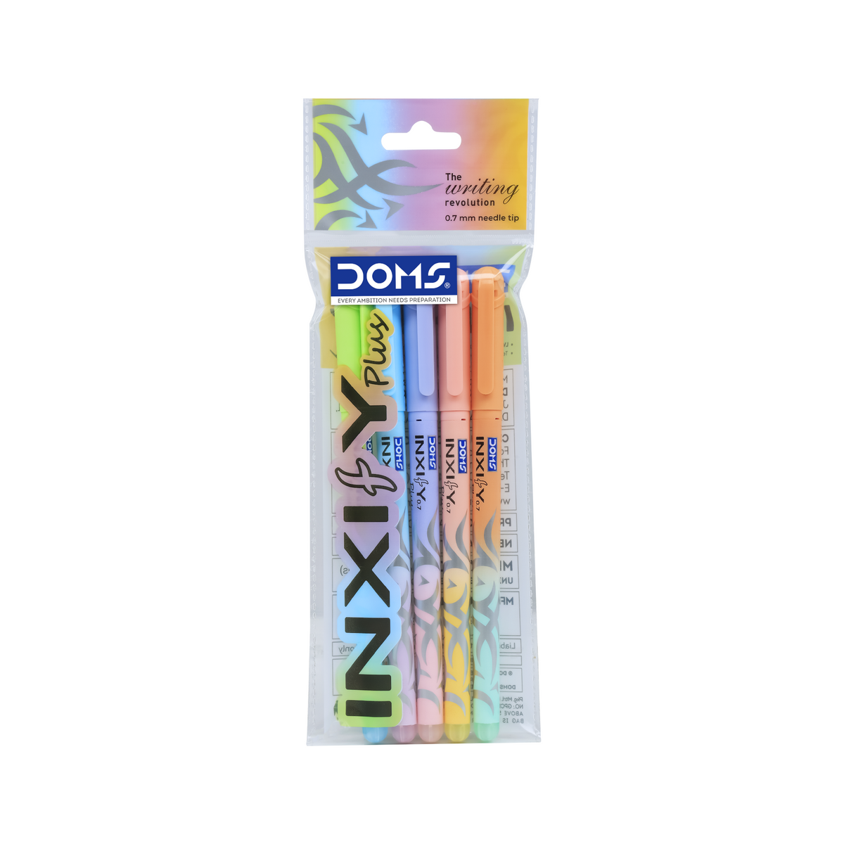 DOMS INXIFY Plus Ball Pens Pack of 5 – 0.7mm Needle Tip Smooth Writing Pens, Blue, Black & Red Ink Pens with Comfortable Grip for School & Office