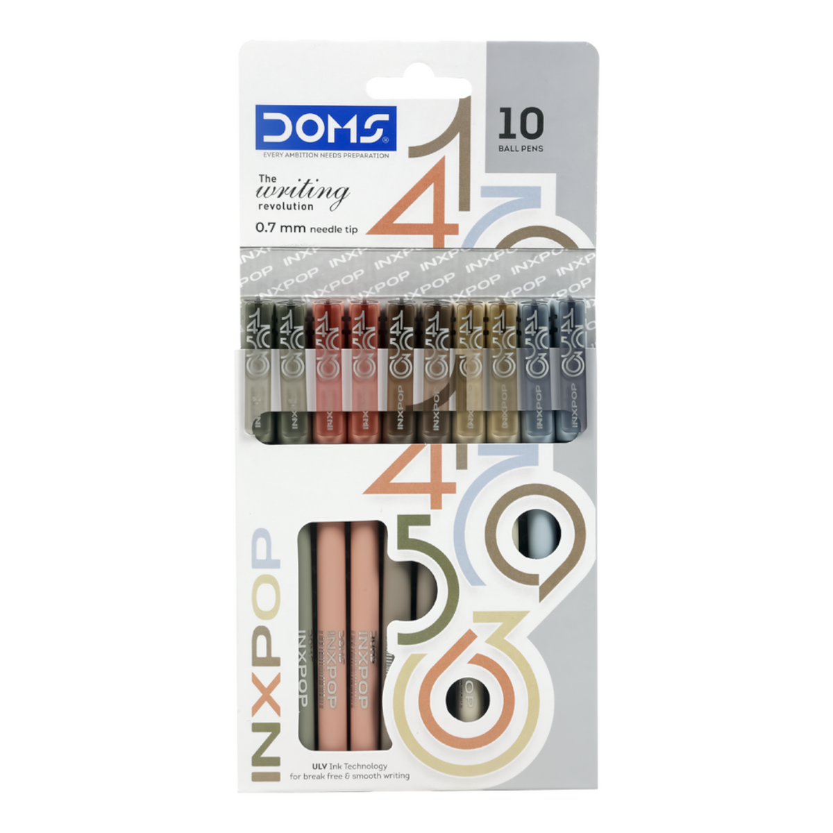 DOMS INXPOP Ball Pen Pack of 10 – 0.7 mm Smooth Writing Pens | Blue, Black & Red Ink | Premium Pastel Ball Pens for School, Office & Daily Use