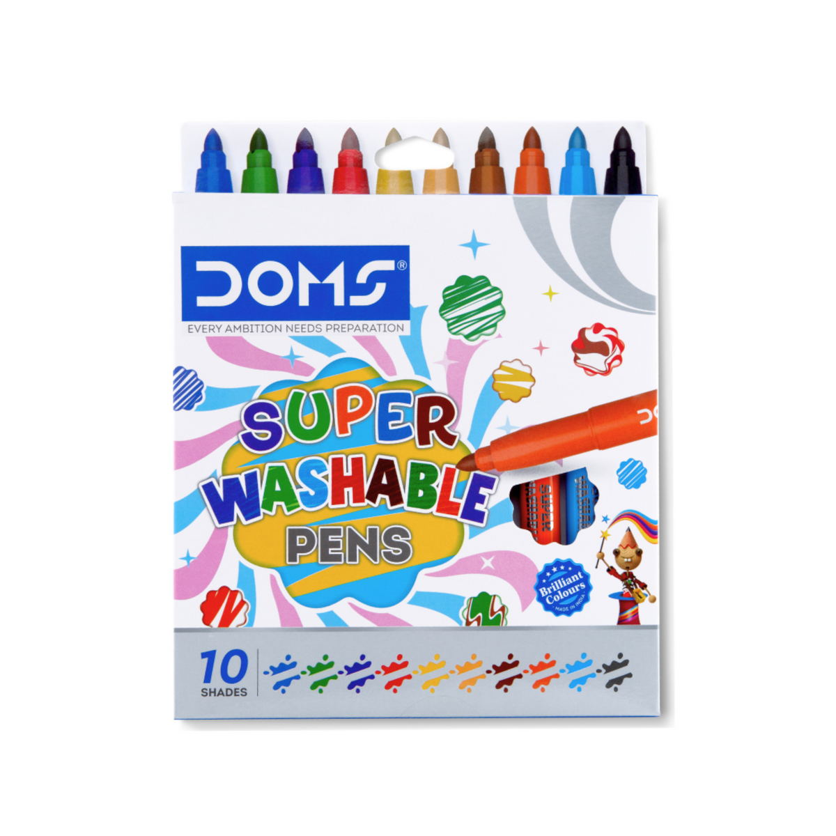 DOMS Super Washable Pens 10 Shades | Easy Wash Ink Colouring Pens for Kids, School & Art