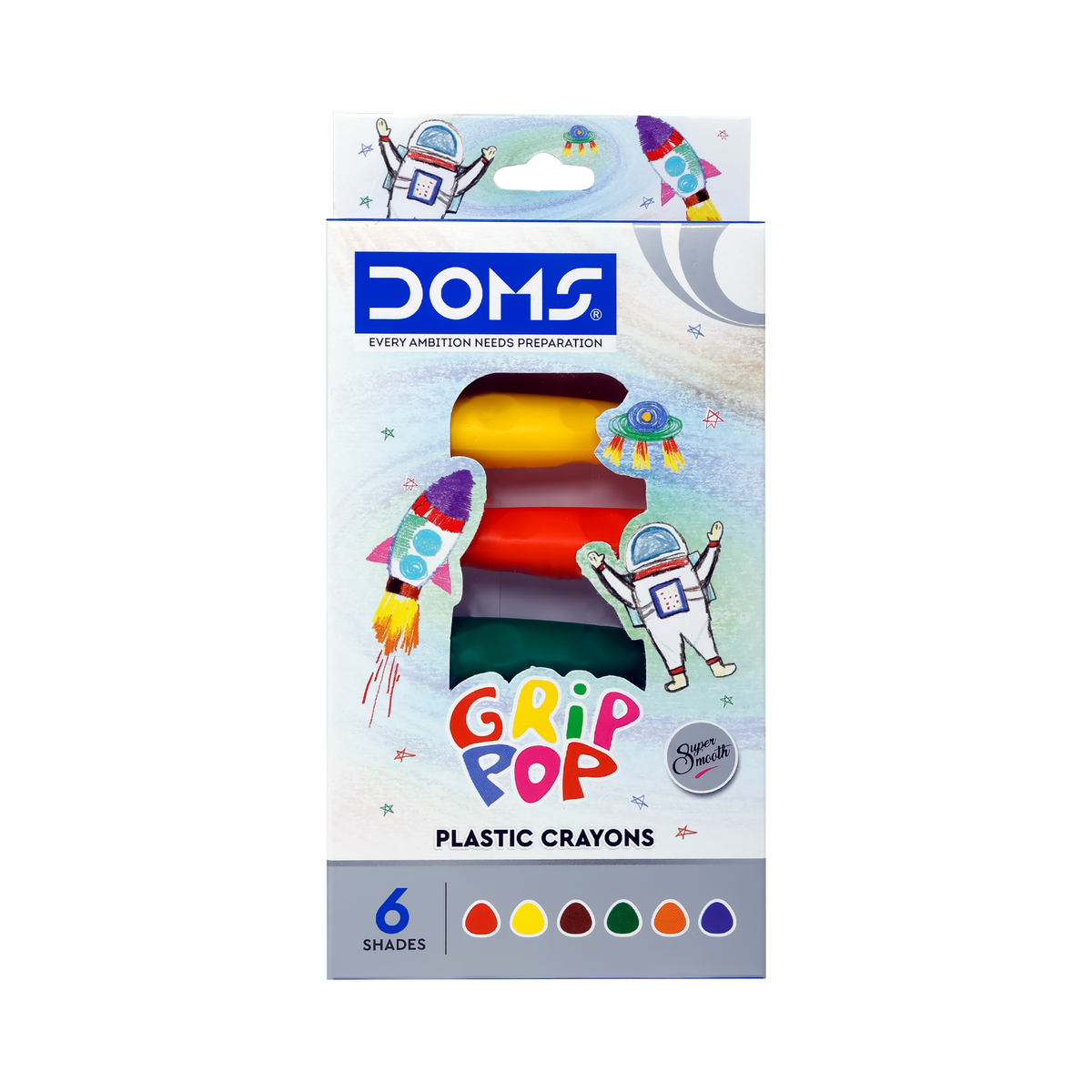 DOMS GRIP POP Plastic Crayons Set for Kids | Non-Toxic Jumbo Grip Coloring Crayons | Vibrant, Smooth & Break-Resistant Art Drawing Kit