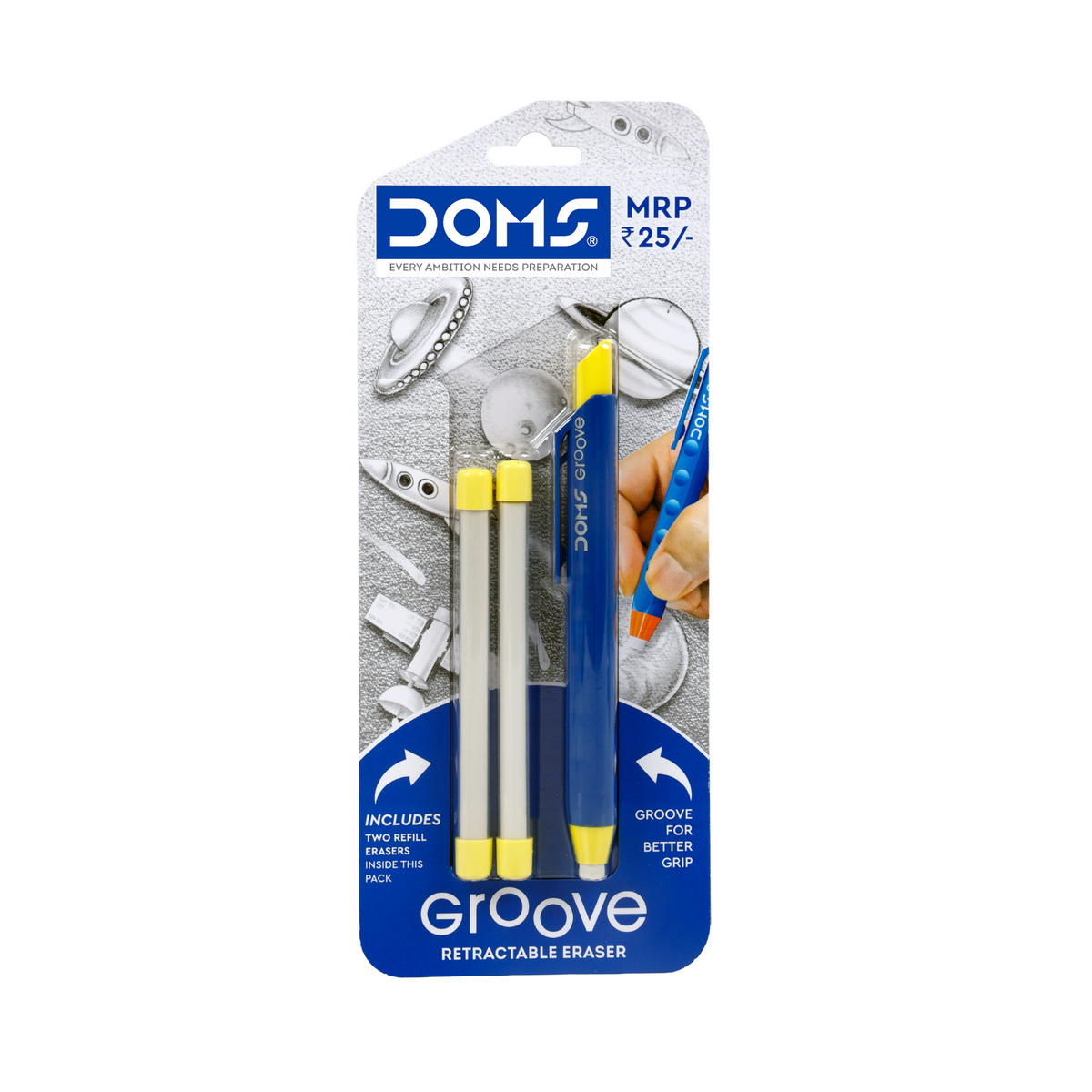 DOMS GROOVE Retractable Eraser | Precision Click Eraser Pen | Dust-Free, Smudge-Free, Non-Toxic Eraser for School, Office & Art