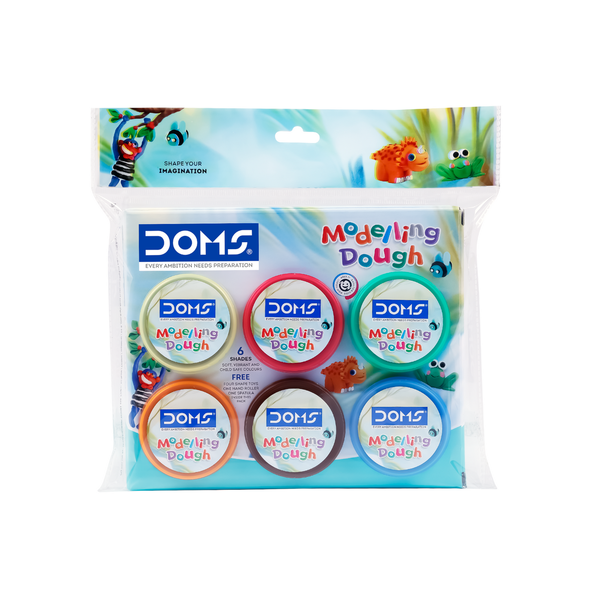 DOMS Modelling Dough 6 Shades (150g) – Soft Non-Toxic Clay Dough for Kids with Tools | Easy to Mould Art & Craft Kit