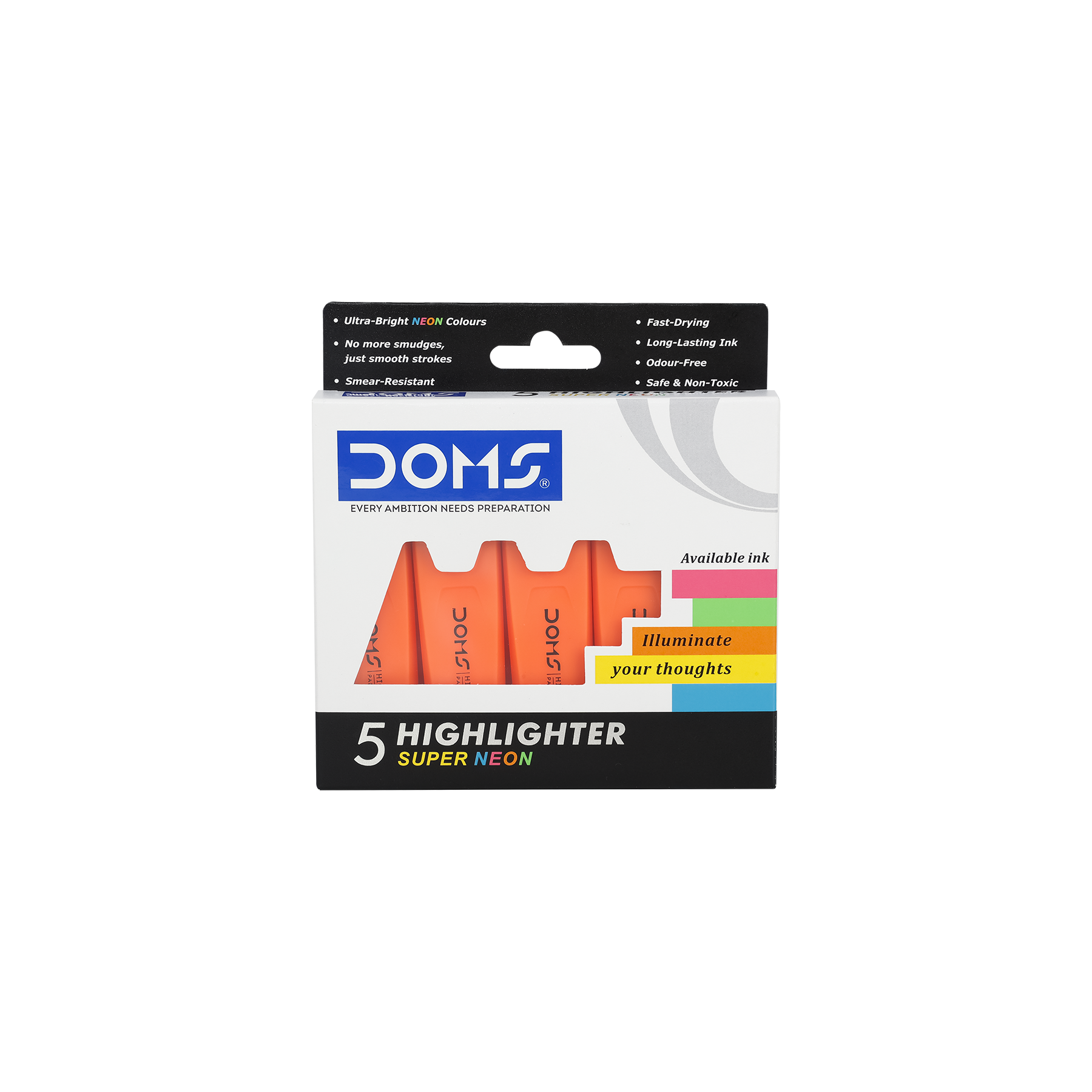 DOMS Super Neon Highlighters Pack of 5 in One Colour | Fast-Drying, Smear-Resistant Ink for Study Notes & Documents