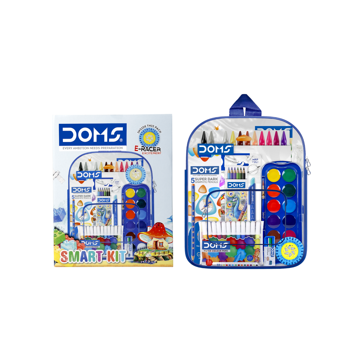 DOMS Pencil Smart Kit 12 Pcs – Complete School Stationery Set for Kids | Art & Craft Kit with Colours, Pencils, Eraser & Accessories