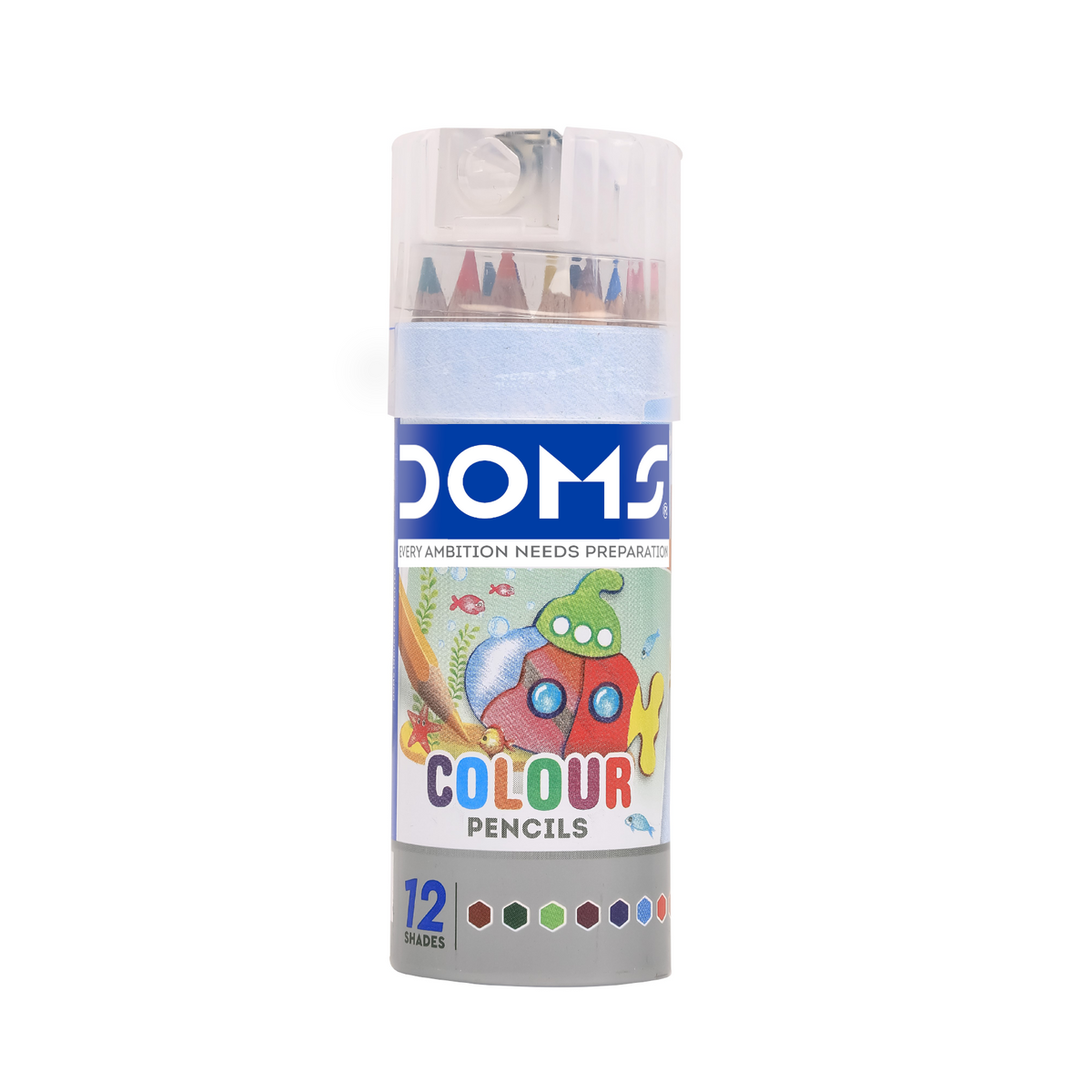DOMS Half Size 12 Shades Colour Pencil Tin Pack | Premium Metal Box with Vibrant Colour Pencils & Sharpener