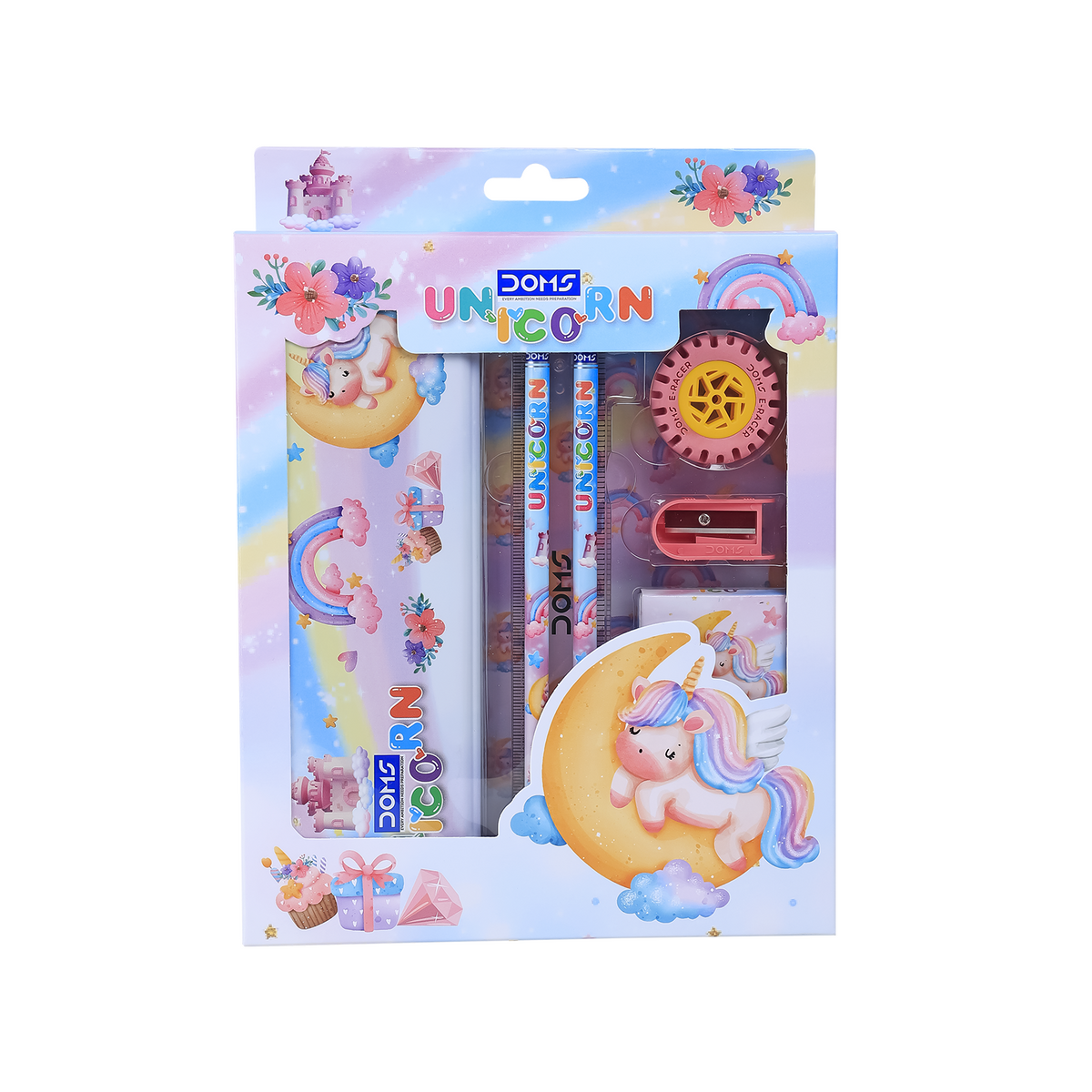DOMS Unicorn Kit – Kids Stationery Set with Pencil Box, Wax Crayons, Pencils, Eraser, Sharpener & Scale | Cute Unicorn Theme School Kit
