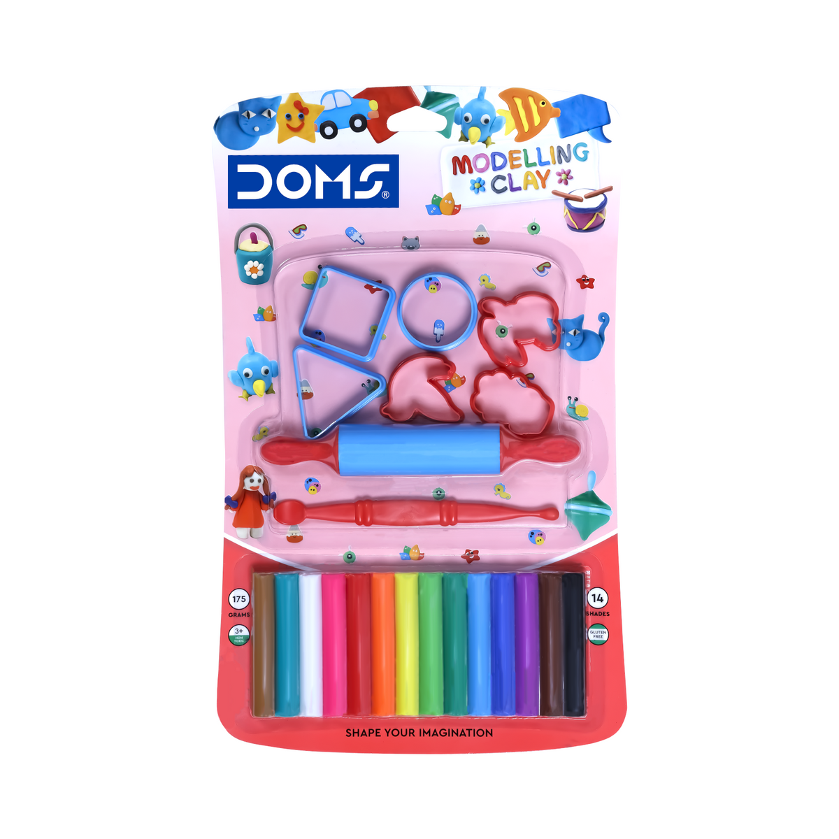 DOMS Modelling Clay 14 Shades (175g) with Tools | Soft Non-Toxic Clay Set for Kids Creative Play