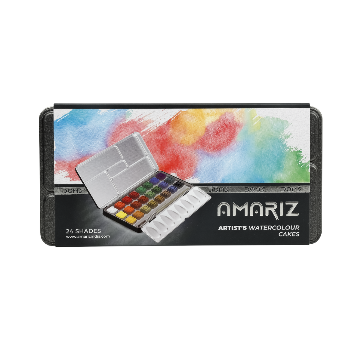 DOMS AMARIZ Artist’s Watercolour Cakes 24 Shades | Premium Water Colour Cake Set with Brush & Mixing Palette for Artists, Students & Beginners