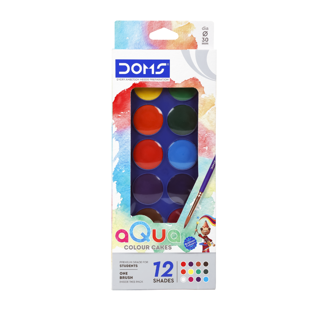DOMS AQUA WCC 30mm Watercolor Paint Set | Vibrant Non-Toxic Water Colors | Smooth Blending Art & Painting Kit for Kids & Artists