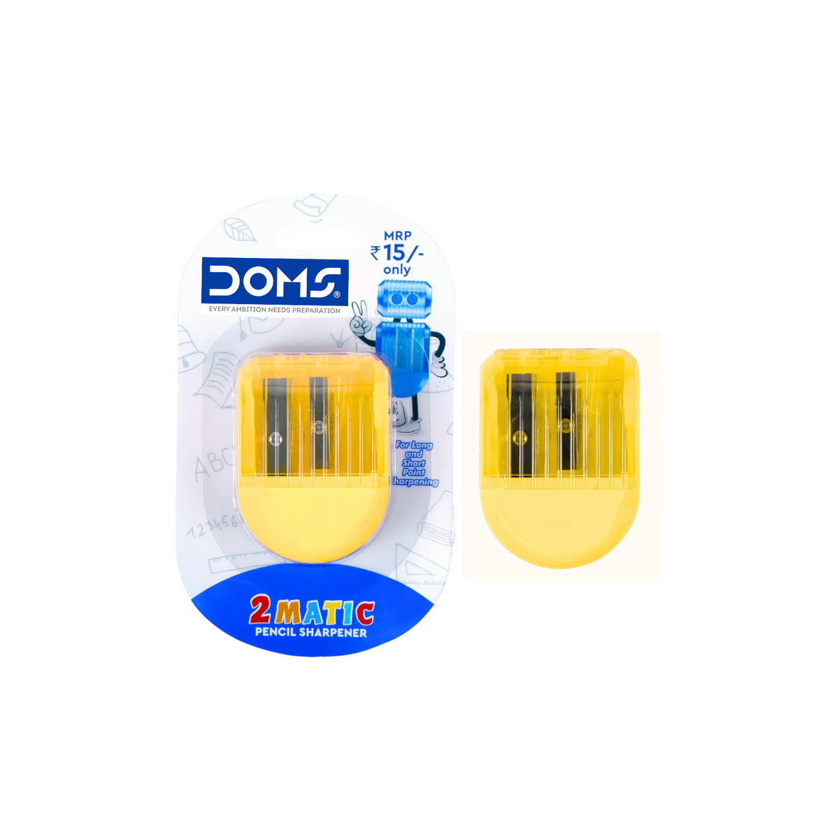 DOMS 2 Matic Pencil Sharpener | Dual Cave Sharpener for Long & Short Point | Smooth Sharpening, Durable Blade for School & Office Use