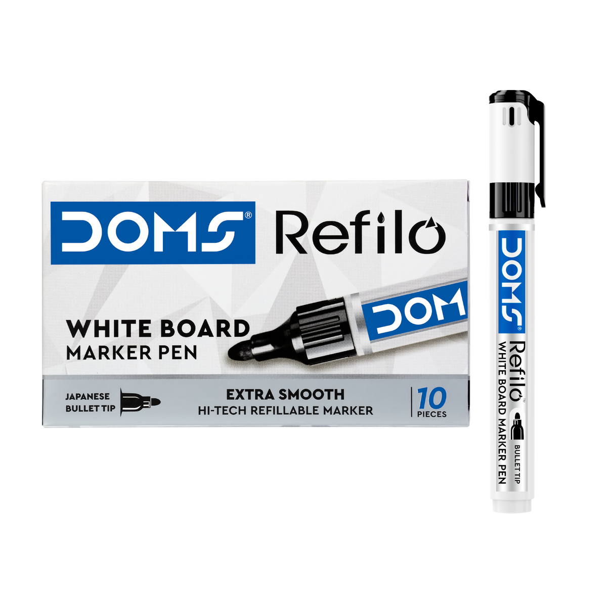 DOMS Refilo Whiteboard Marker Pen – Japanese Bullet Tip, Refillable, Low Odour, Easy Erase Dry Erase Markers | Smooth Writing for Office, School & Classroom (Multi-Colour Pack Available)