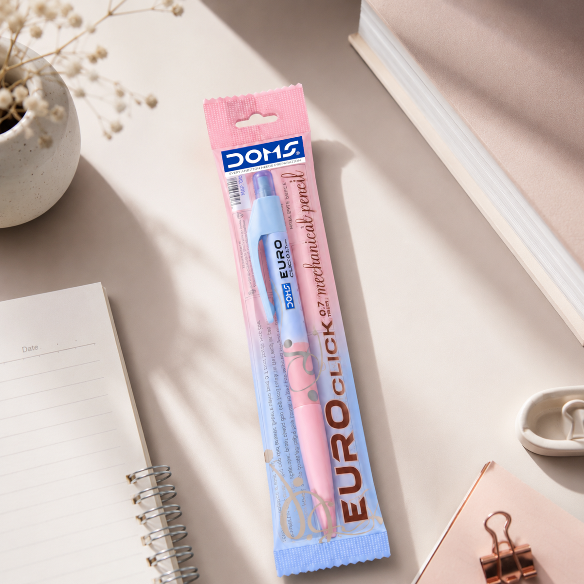 DOMS Euro Click Mechanical Pencil 0.7mm | Smooth Writing Click Pencil with Perfect Grip & Built-in Eraser | Stylish Design