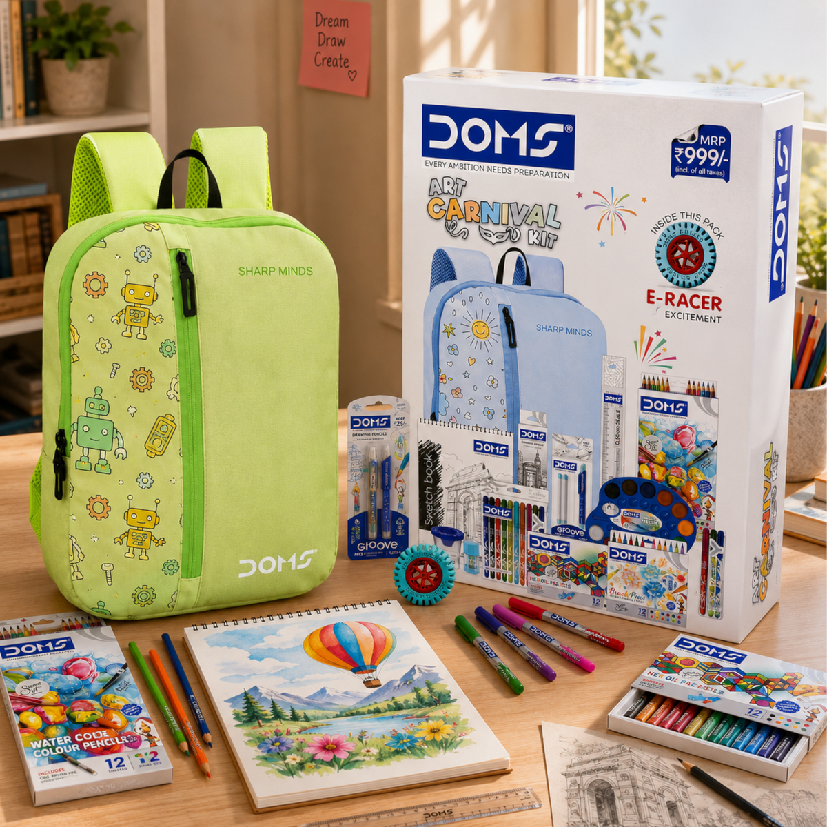 DOMS Art Carnival Kit – Premium All-in-One Art & Stationery Set with Designer Backpack | Complete Drawing, Painting & Creative Kit for Kids