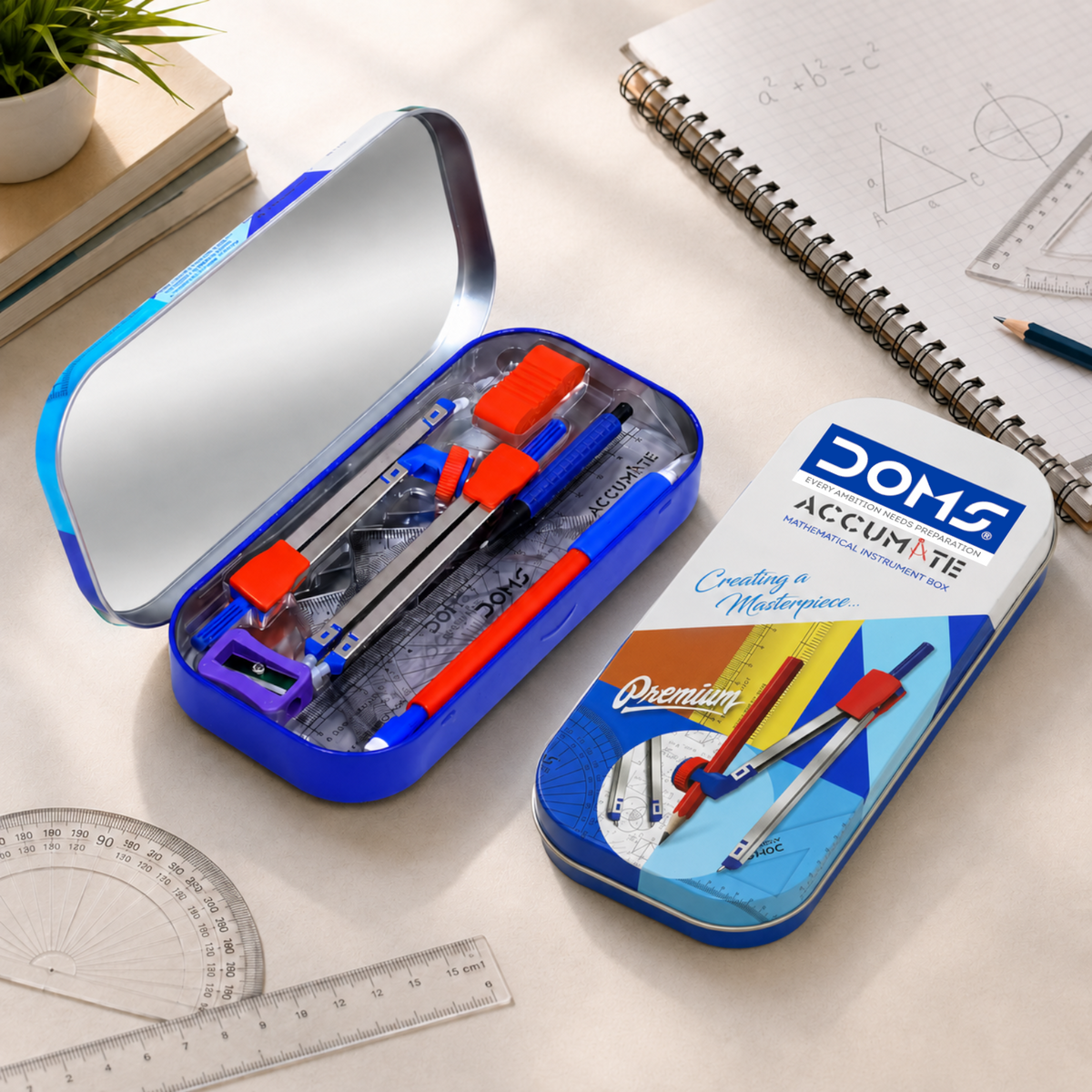DOMS ACCUMATE Math Instrument Box – Premium Geometry Kit with Compass, Divider, Protractor, Scale & Mechanical Pencil for Students