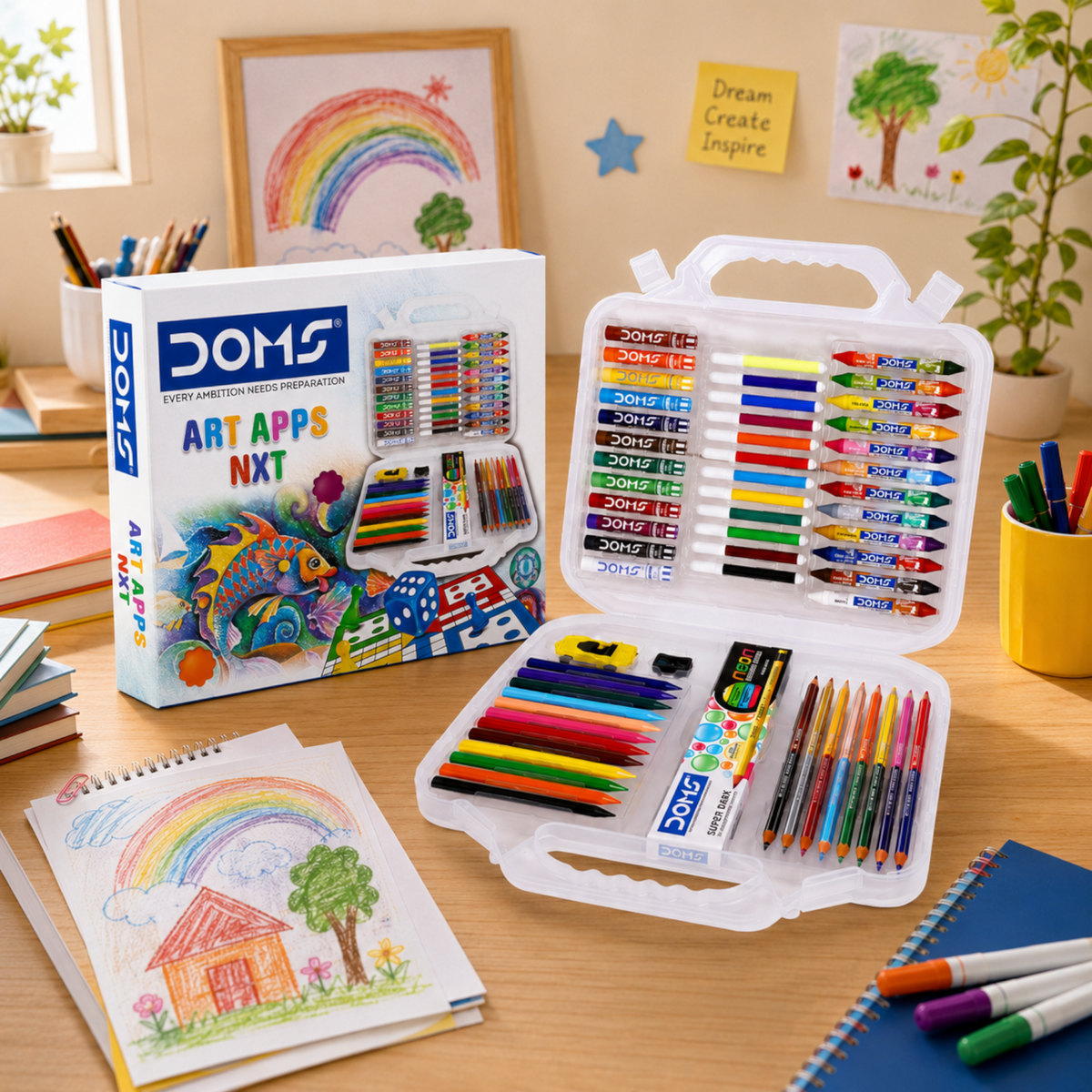 DOMS Art Apps NXT Creative Kit – All-in-One Art & Craft Set for Kids | Colouring, Drawing & School Stationery Kit with Carry Case