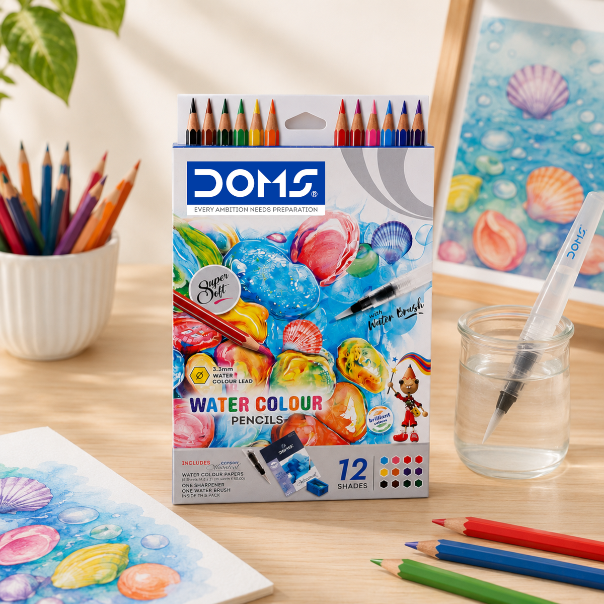 DOMS Water Colour Pencils Set Premium Watercolor Pencils with Brush & Sharpener | Smooth Blending, Rich Pigments for Kids, Students & Artists