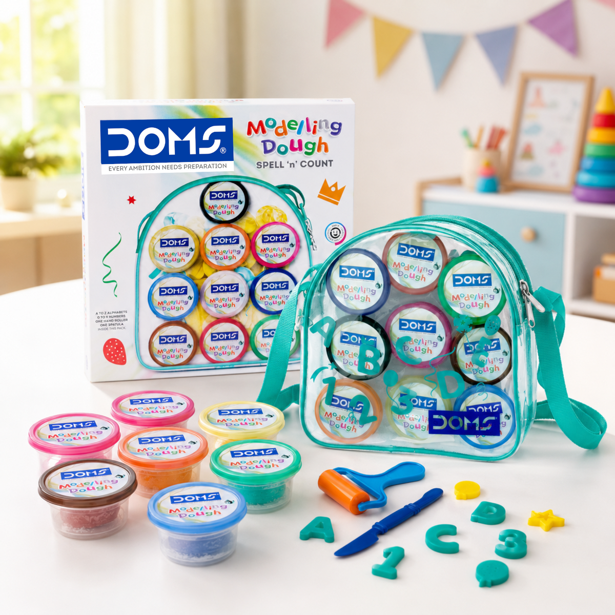 DOMS Modelling Dough 10 Shades (250g) – Non-Toxic Soft Clay Dough Set for Kids with Tools | Creative Art & Craft Kit