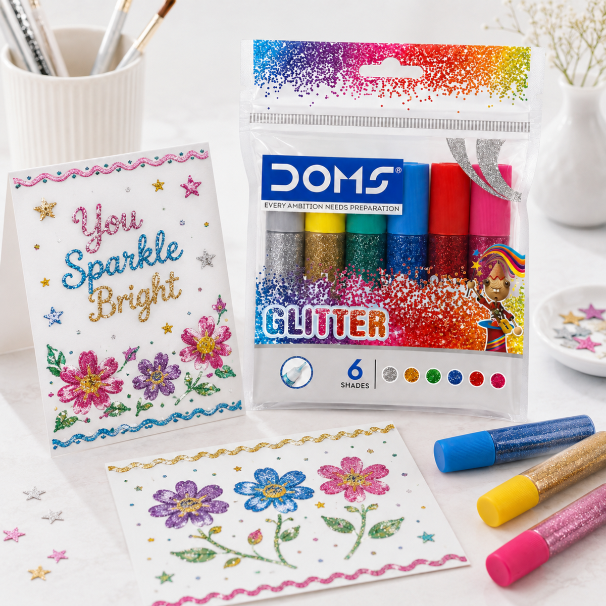 DOMS Glitter Glue – 6 Multicolor Shades | Sparkling Craft Glue for Kids & DIY Projects