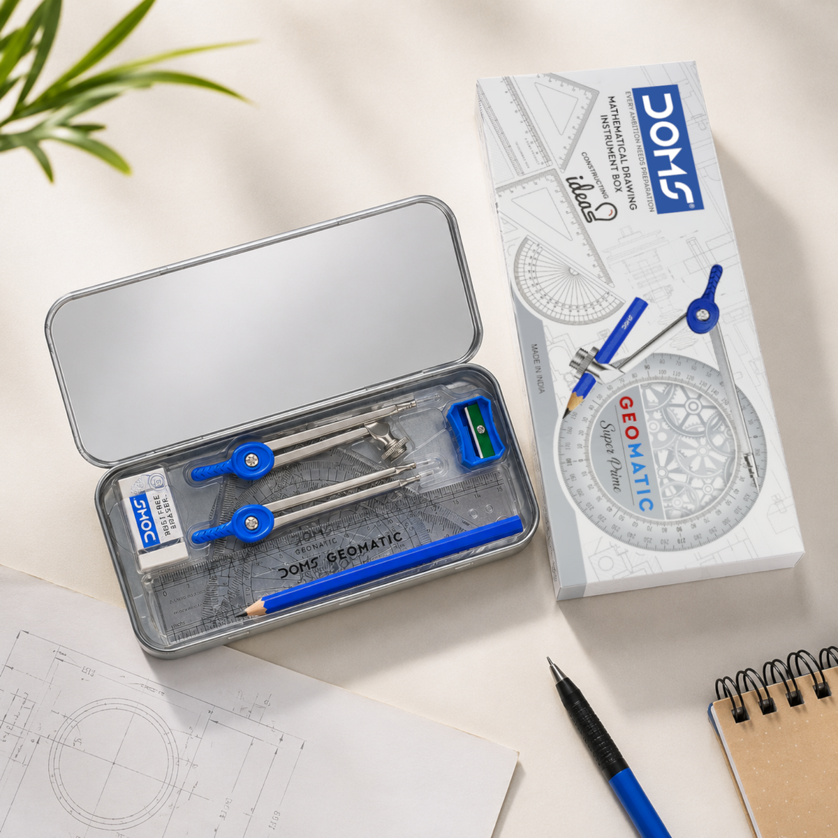 DOMS GEOMATIC Math Instrument Box – Complete Geometry Kit with Compass, Protractor, Divider, Ruler & Accessories