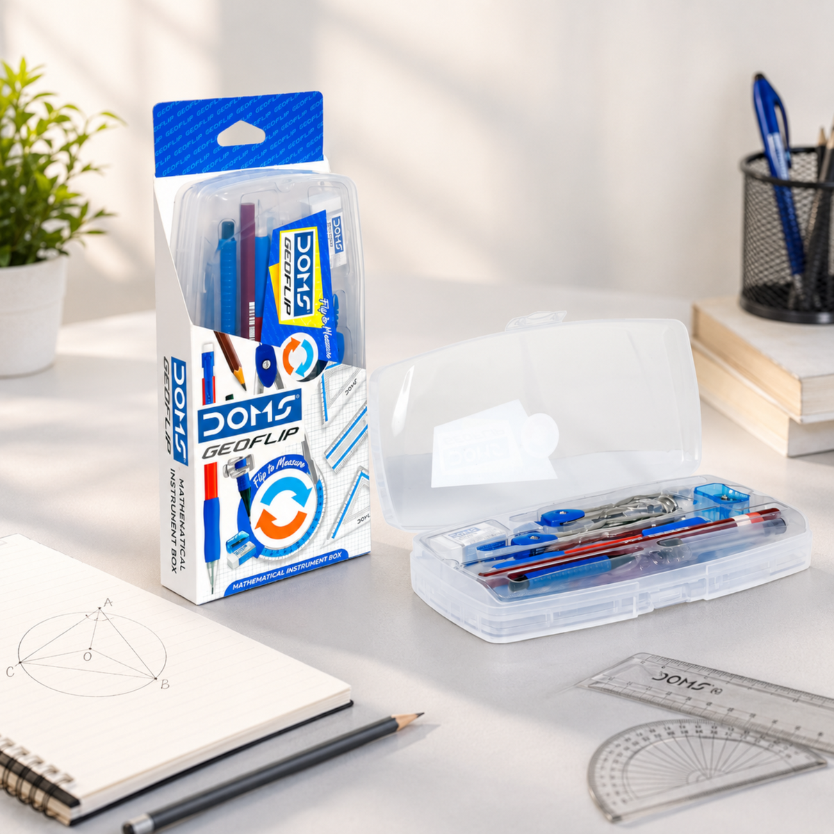 DOMS GEOFLIP Math Instrument Box – Compact Geometry Kit with Compass, Protractor, Divider, Scale & Accessories for Students