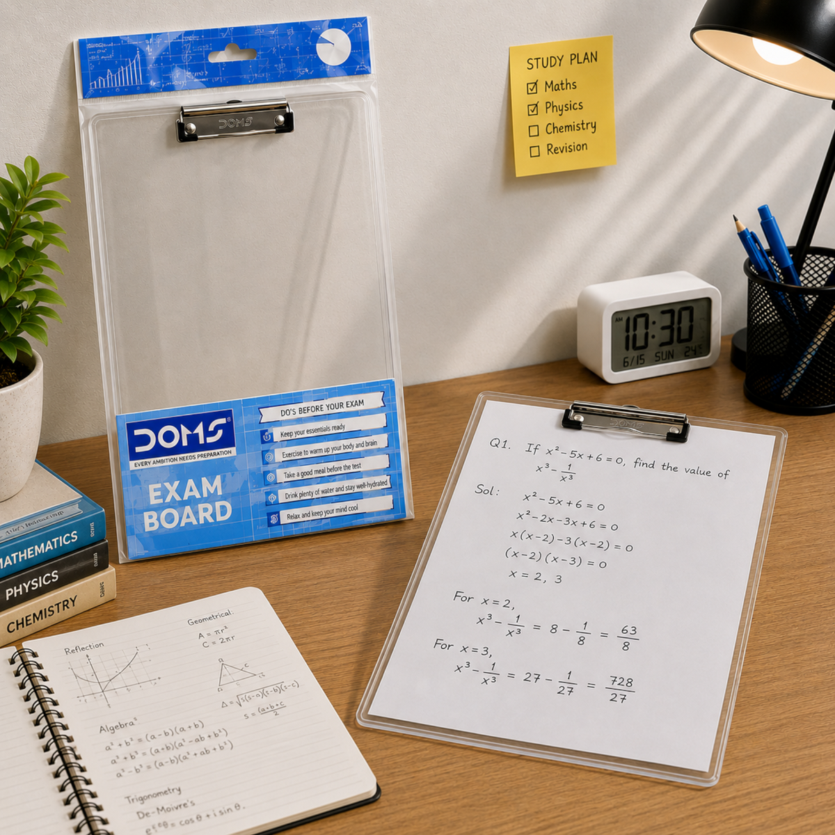 DOMS Exam Board Clipboard – A4 Writing Pad with Strong Metal Clip | Lightweight Study Board for School, Office & Exams