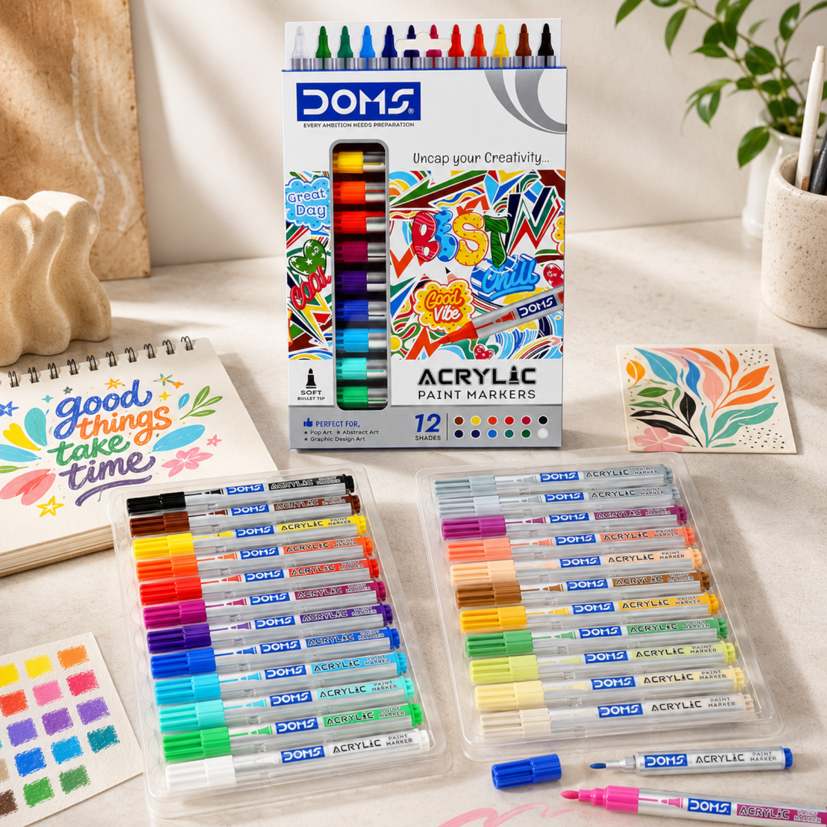 DOMS Acrylic Paint Markers Set | Multi-Surface Acrylic Marker Pens for DIY Art, Craft & Creative Projects
