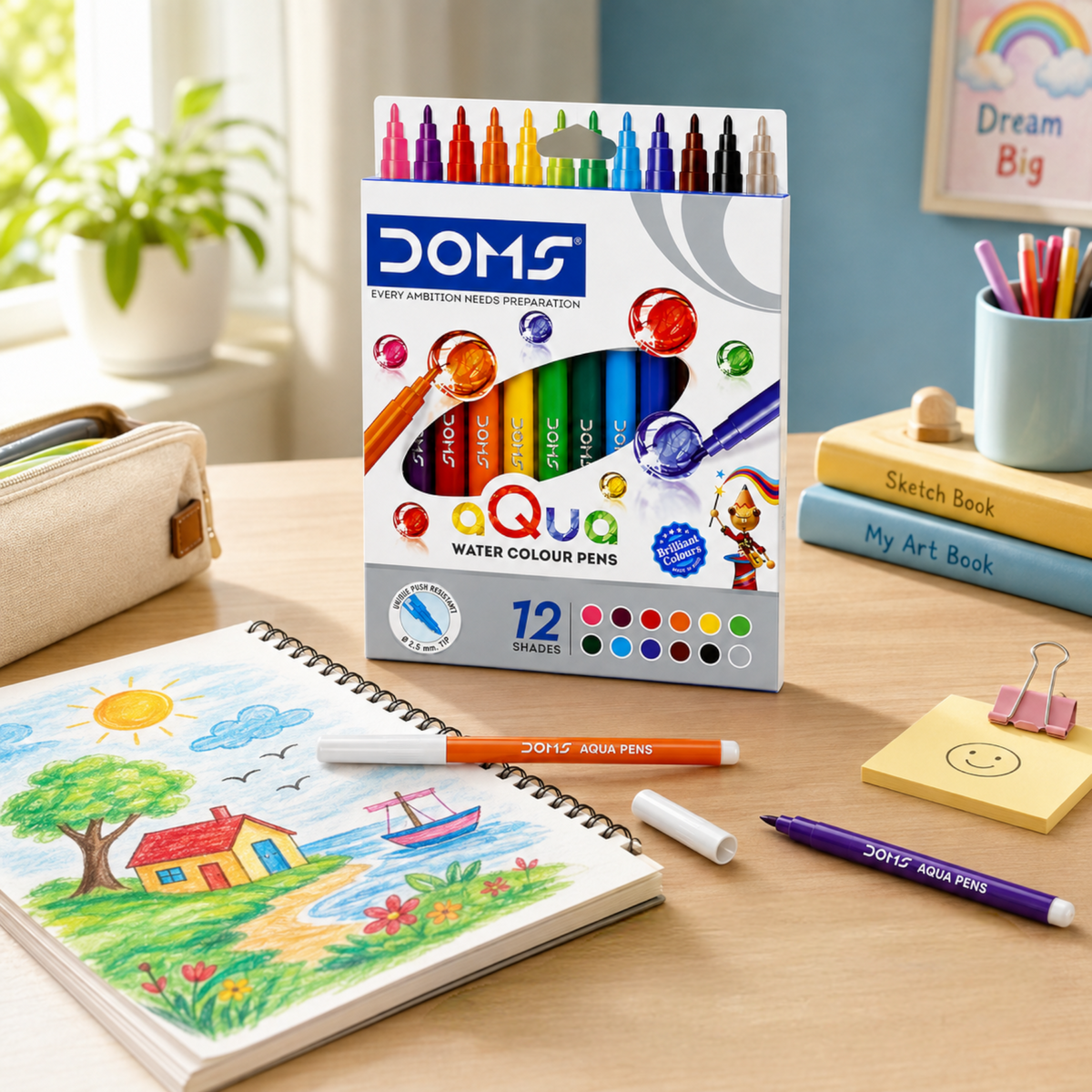 DOMS Aqua Watercolour Pen – Water-Based Brush Pens for Blending & Creative Art