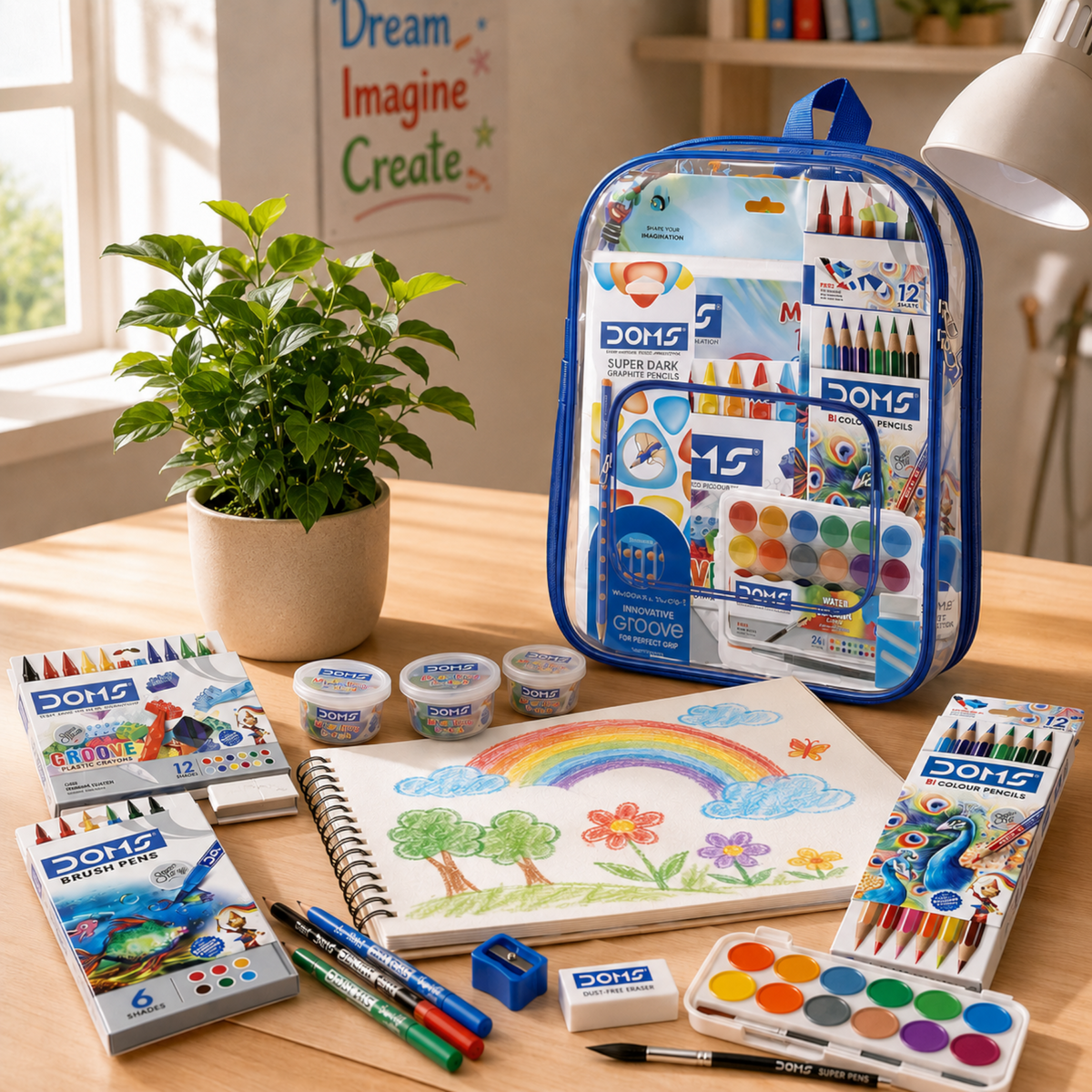 DOMS Pencil Smart Kit 12 Pcs – Complete School Stationery Set for Kids | Art & Craft Kit with Colours, Pencils, Eraser & Accessories