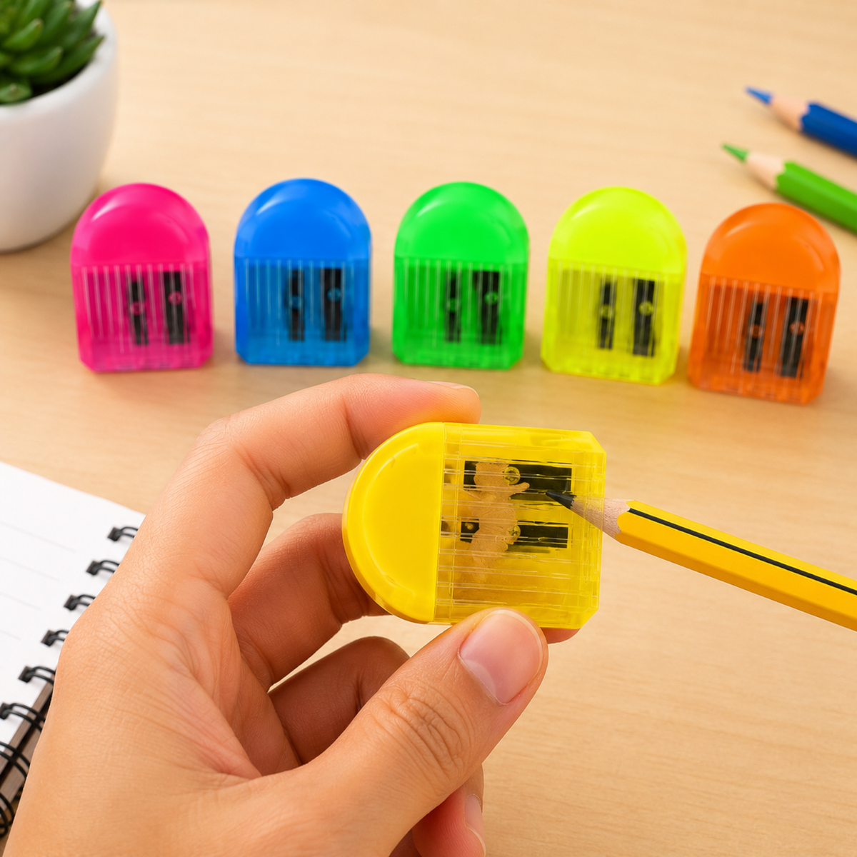 DOMS 2 Matic Pencil Sharpener | Dual Cave Sharpener for Long & Short Point | Smooth Sharpening, Durable Blade for School & Office Use