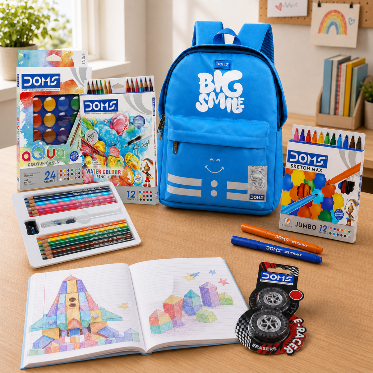 DOMS Big Smile Kit – Creative Drawing & Coloring Set with Backpack (Available in 2 Colors)