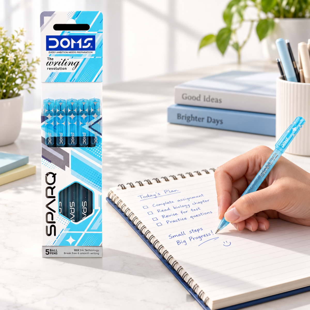 DOMS SPARQ Ball Pens Pack of 5 | ULV Ink Technology | Blue, Black or Red Ink