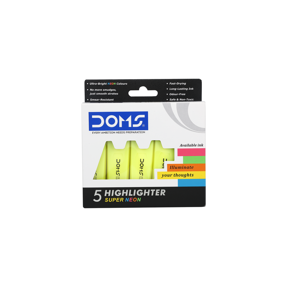 DOMS Super Neon Highlighters Pack of 5 in One Colour | Fast-Drying, Smear-Resistant Ink for Study Notes & Documents