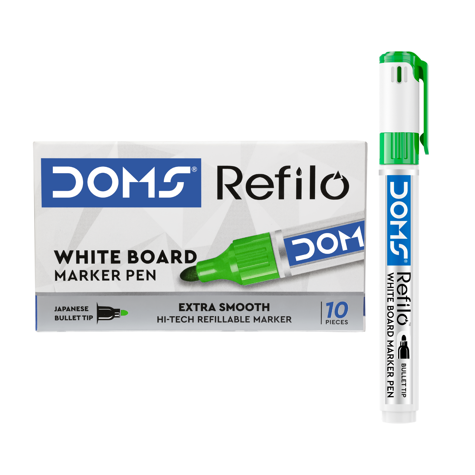 DOMS Refilo Whiteboard Marker Pen – Japanese Bullet Tip, Refillable, Low Odour, Easy Erase Dry Erase Markers | Smooth Writing for Office, School & Classroom (Multi-Colour Pack Available)