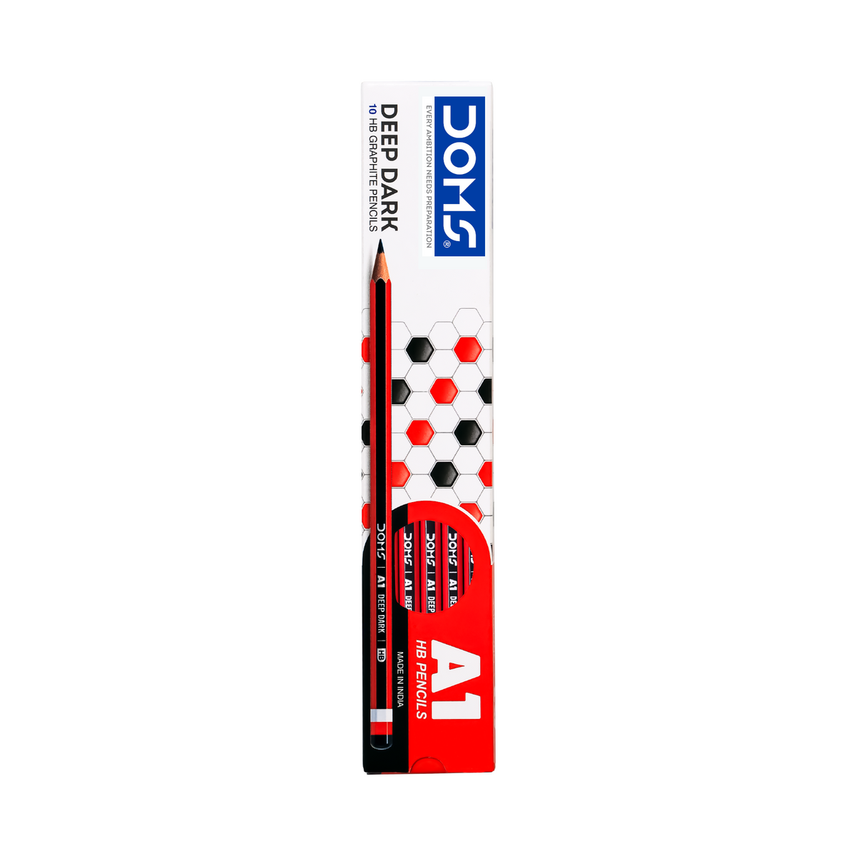 DOMS A1 Graphite Pencil Set | Deep Dark HB Pencils with Eraser & Sharpener | Smooth Writing & Break-Resistant Lead
