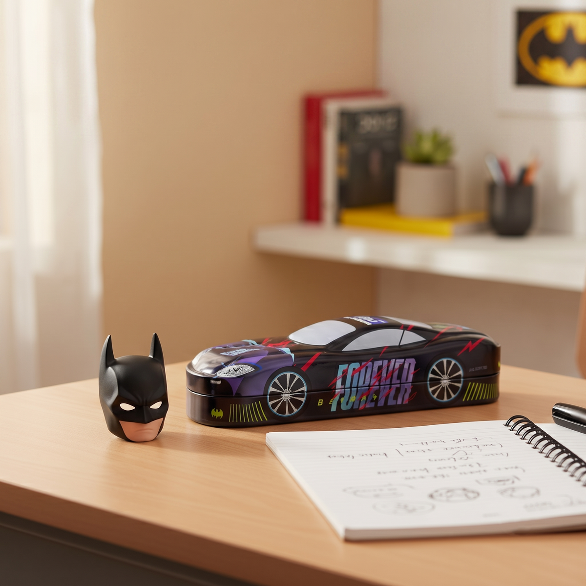 DOMS Batman Car Tin Box – Premium Metal Pencil Box with Tray | Durable Superhero Storage Case for Kids | Stylish & Travel-Friendly Organizer | Official licensed Merchandise