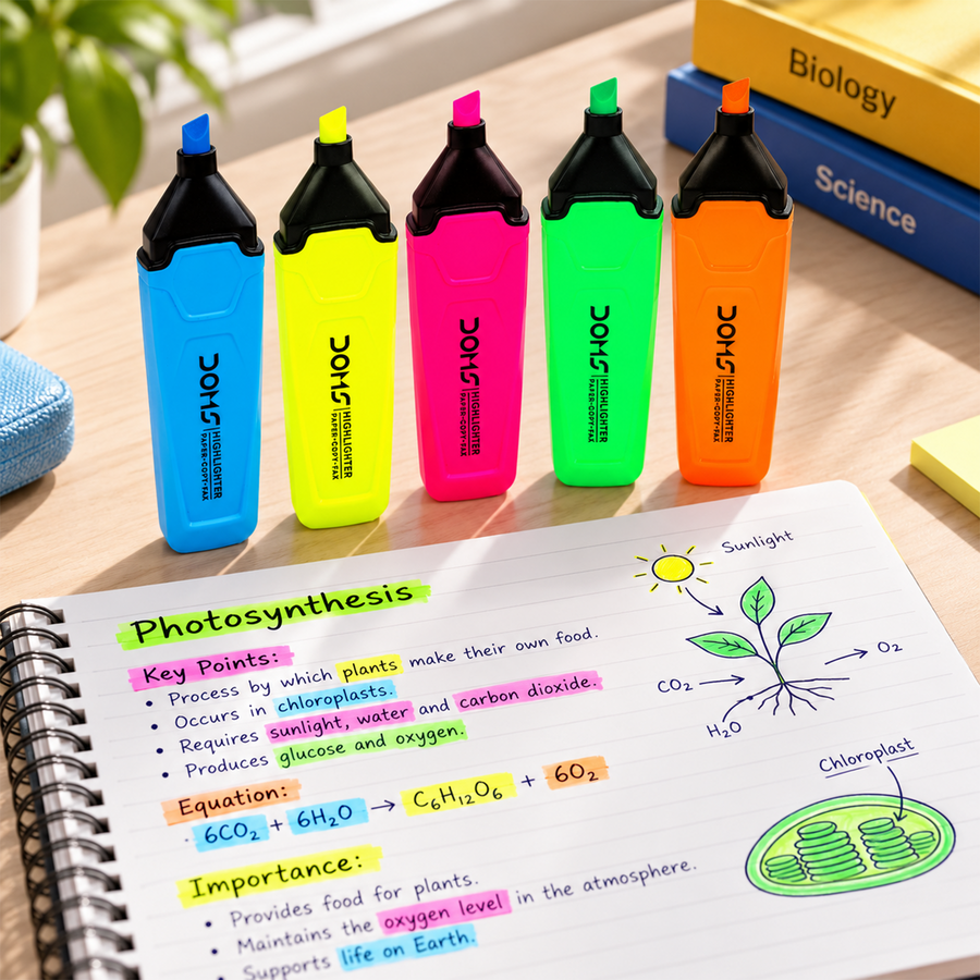 DOMS Super Neon Highlighters Pack of 5 in One Colour | Fast-Drying, Smear-Resistant Ink for Study Notes & Documents