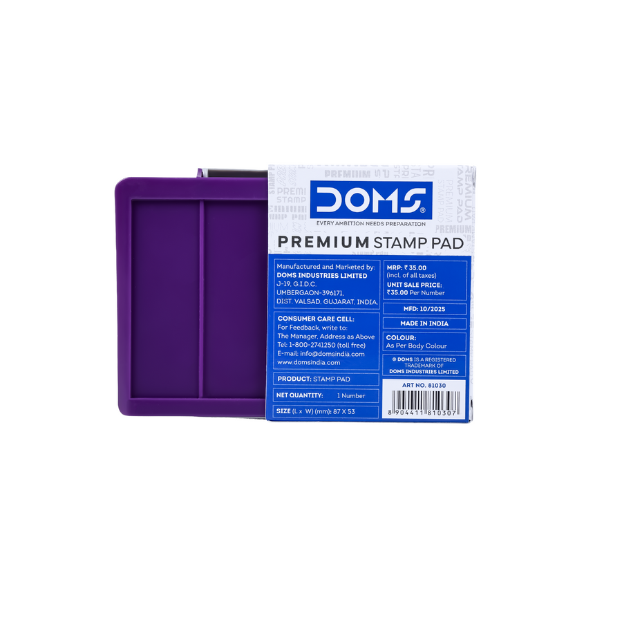 DOMS Premium Small Stamp Pad – Compact Ink Pad | Violet, Black and Red | Portable, Quick-Dry Ink for Office, School & Personal Use