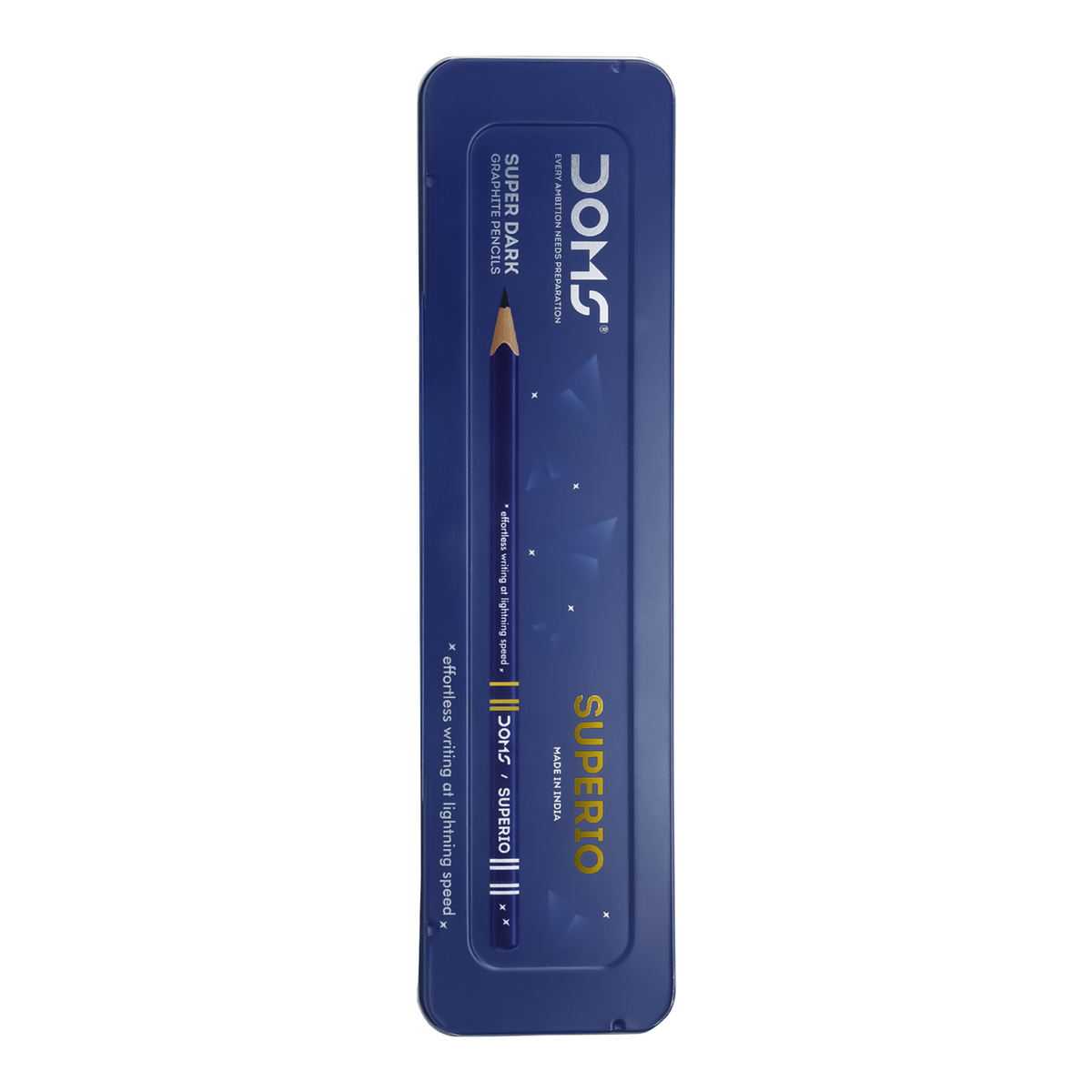 DOMS Superio Graphite Pencils | Super Dark Smooth Writing with Eraser Pencil | Sharpener & Brush  Premium Metal Tin Pack