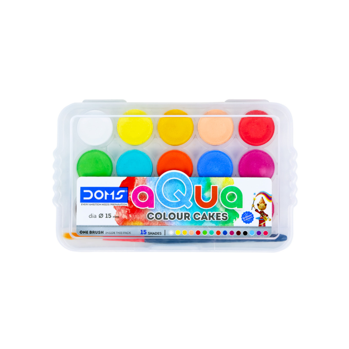 DOMS Aqua Water Color Cakes (15 mm) –  Vibrant Shades with Brush | Smooth & Washable Watercolour Set for Kids & Artists