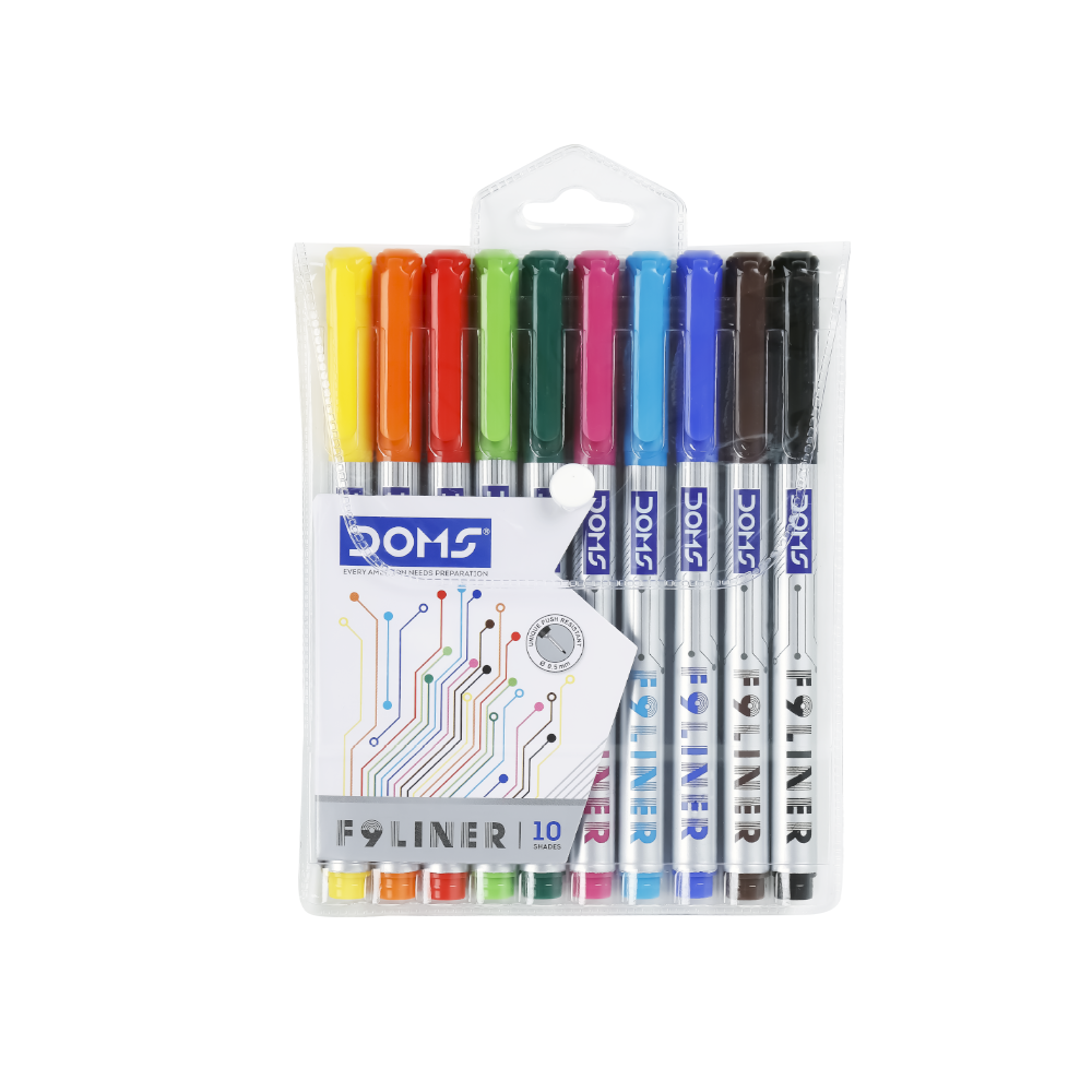 DOMS F9 Liner Pen Set – 10 Vibrant Shades | Fine Tip Colour Pens for Writing, Sketching & Doodling | Smooth Ink Flow Fineliner Pens for Students & Artists