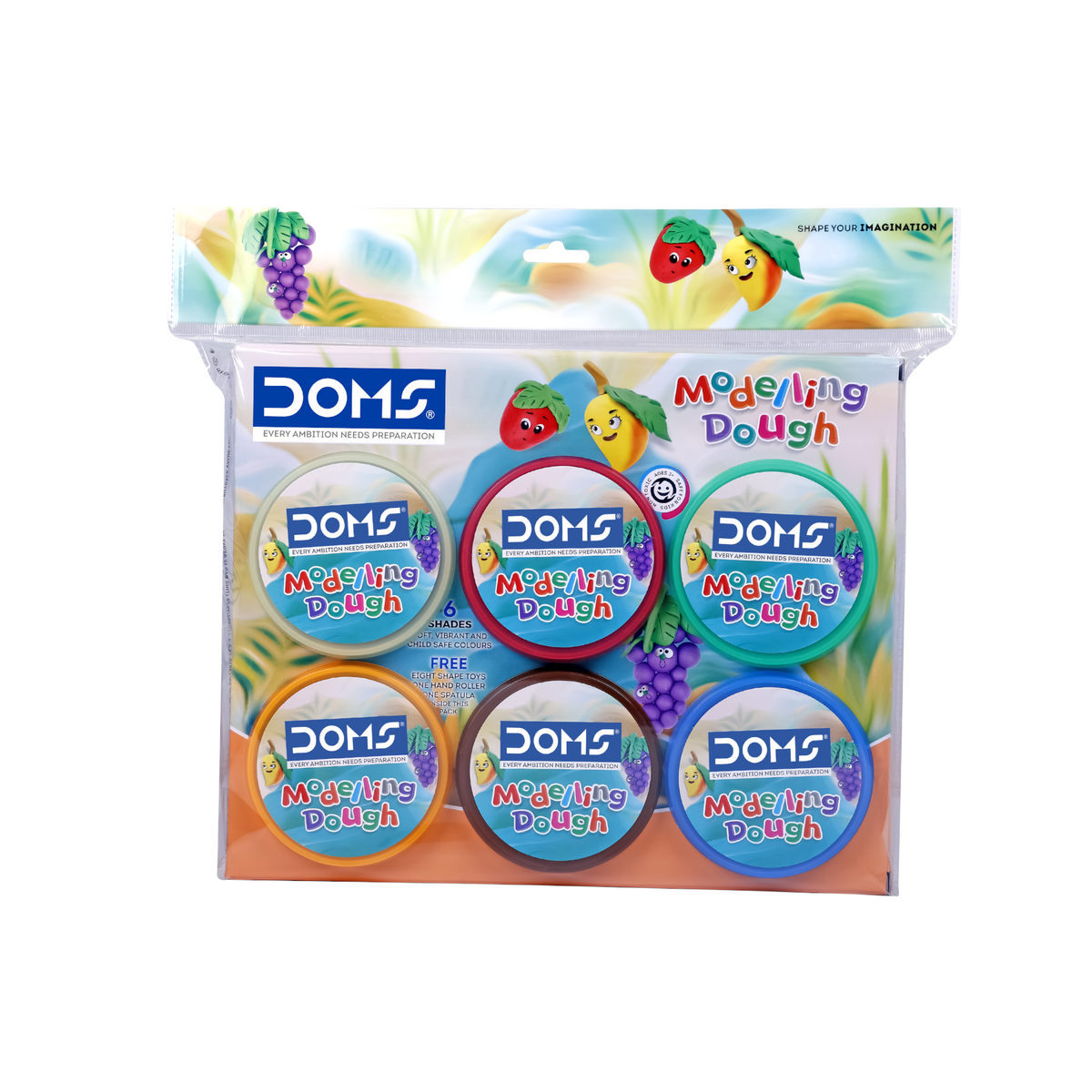 DOMS Modelling Dough 6 Shades (450g) with Tools | Soft Non-Toxic Kids Clay Set for Creative Play