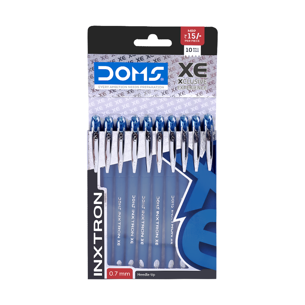 DOMS INXTRON XE Ball Pen Pack of 10 – 0.7 mm Smooth Writing Pens | Blue, Black & Red Ink | Premium Grip Pens for School, Office & Daily Use