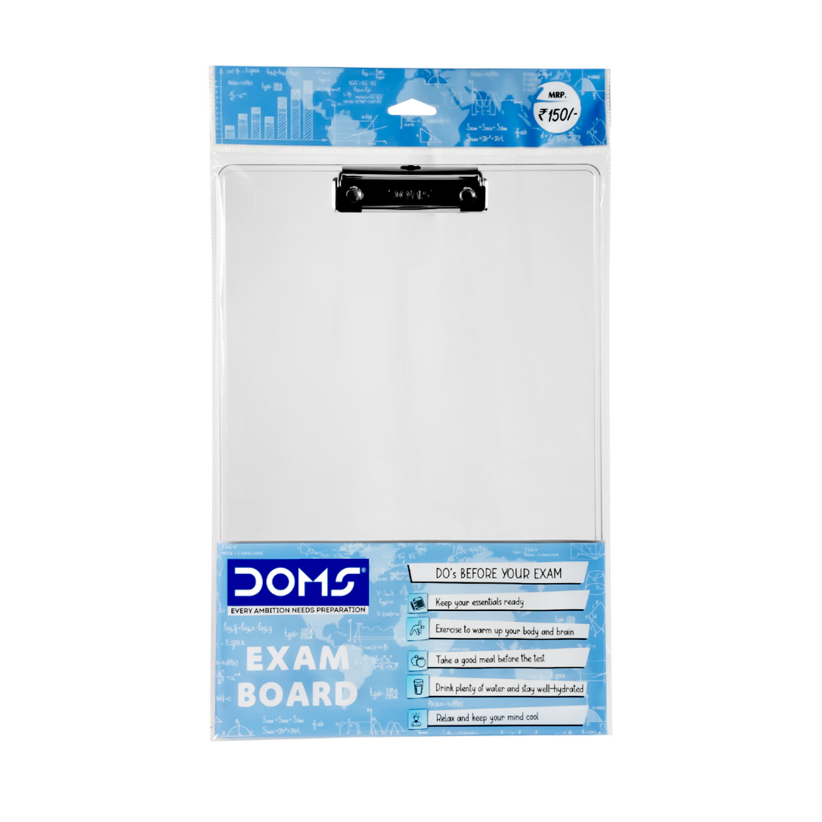 DOMS Exam Board Clipboard – A4 Writing Pad with Strong Metal Clip | Lightweight Study Board for School, Office & Exams