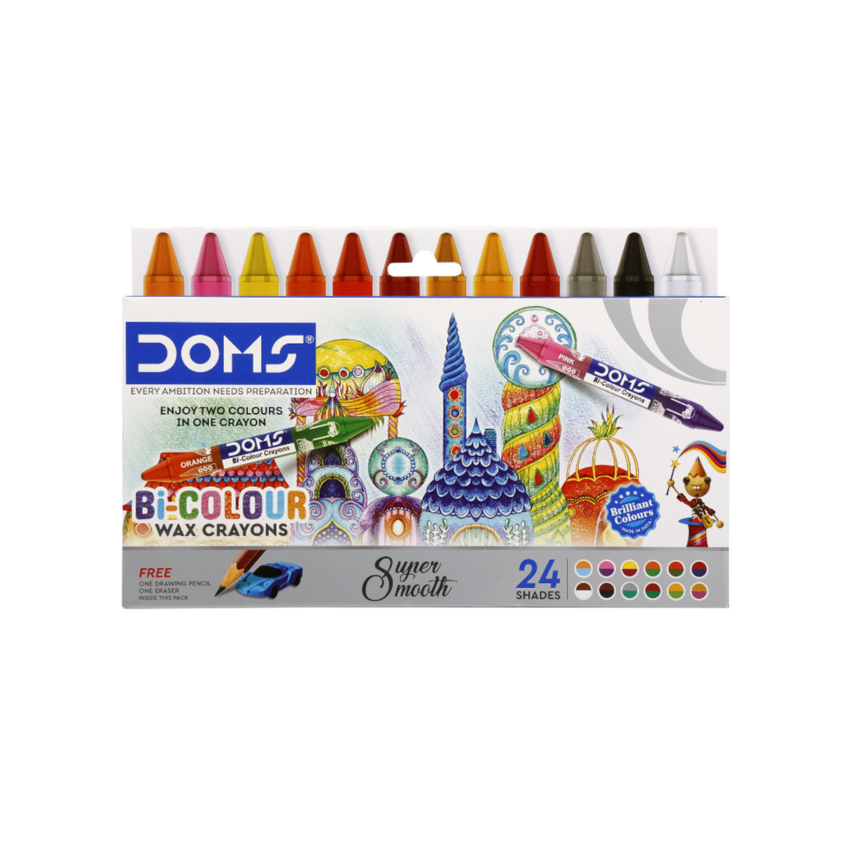 DOMS Bi-Colour Wax Crayons – 12 Crayons (24 Shades) | Dual Colour Super Smooth Crayons for Kids