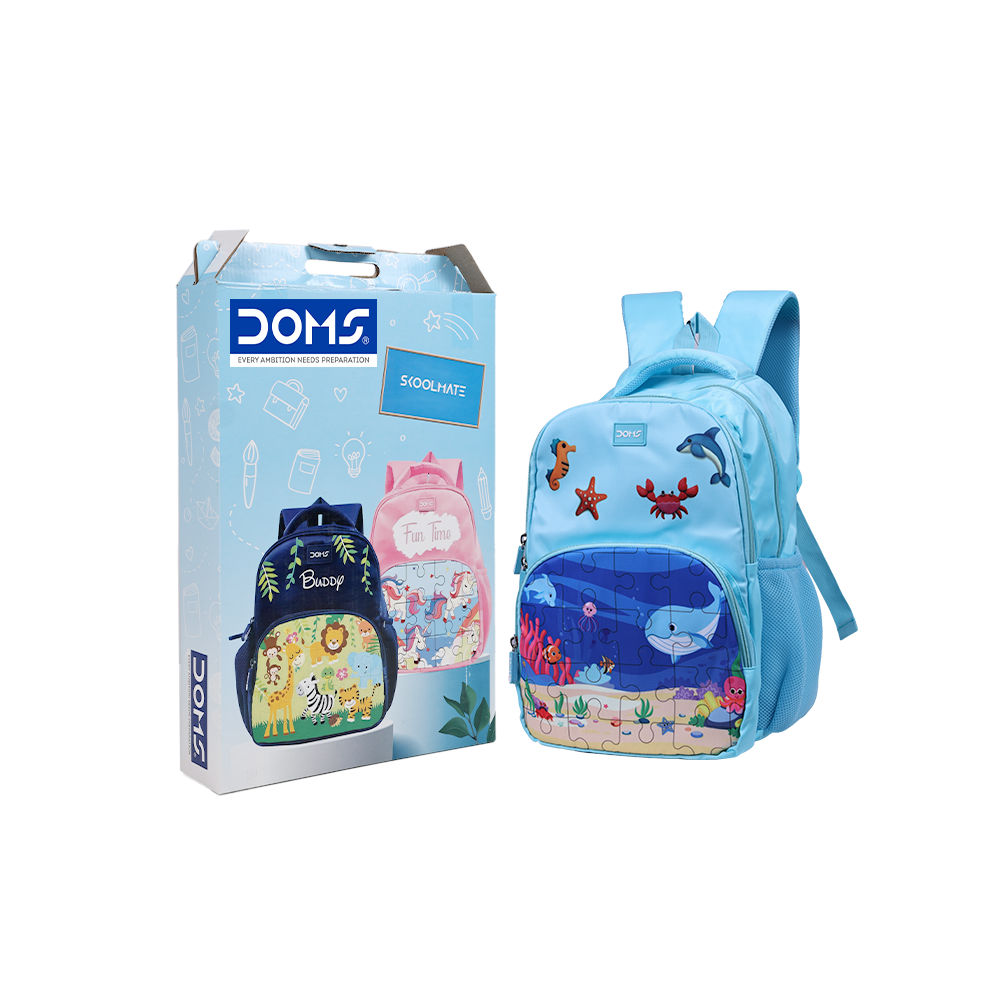 DOMS Puzzle Bag Kids School Backpack – Lightweight Water-Resistant Cartoon Theme Bag (22L)
