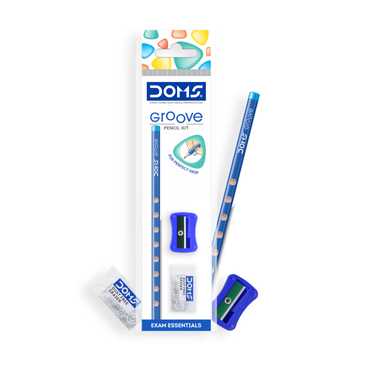 DOMS Groove Pencil Kit – Exam Essentials Stationery Set with Pencil, Eraser & Sharpener | Ergonomic Grip Writing Kit for Students
