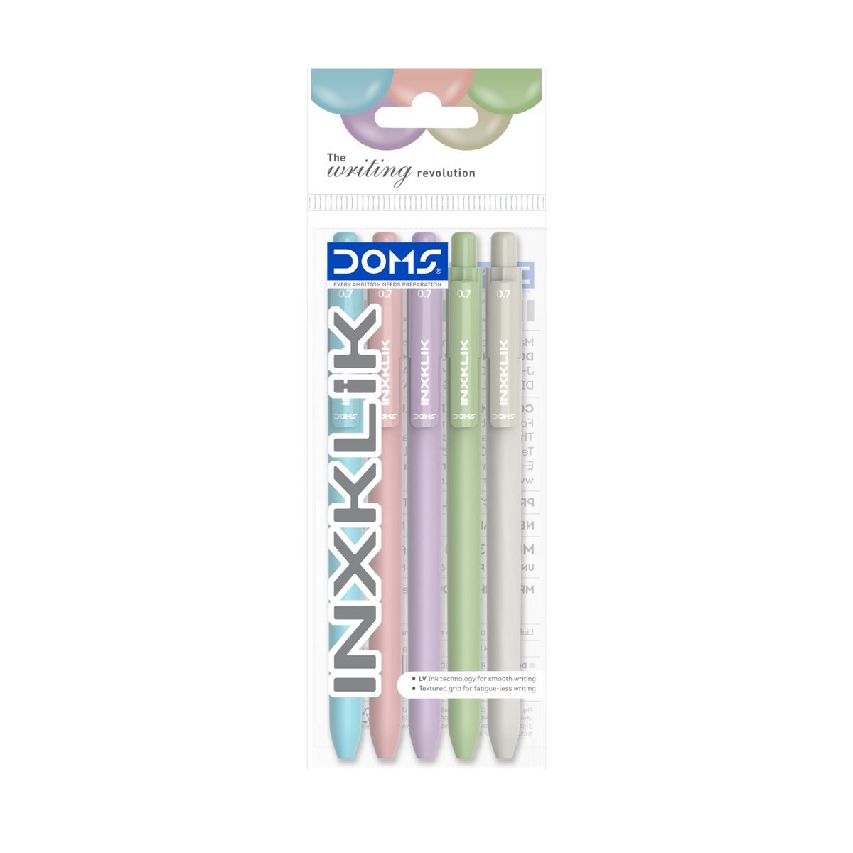 DOMS INXKLIK Ball Pens Pack – 0.7mm Smooth Writing Pens | Pack of 5 Pens | Premium Matte Finish | Available in Blue, Black & Red Ink | Stylish Ball Point Pens for School & Office