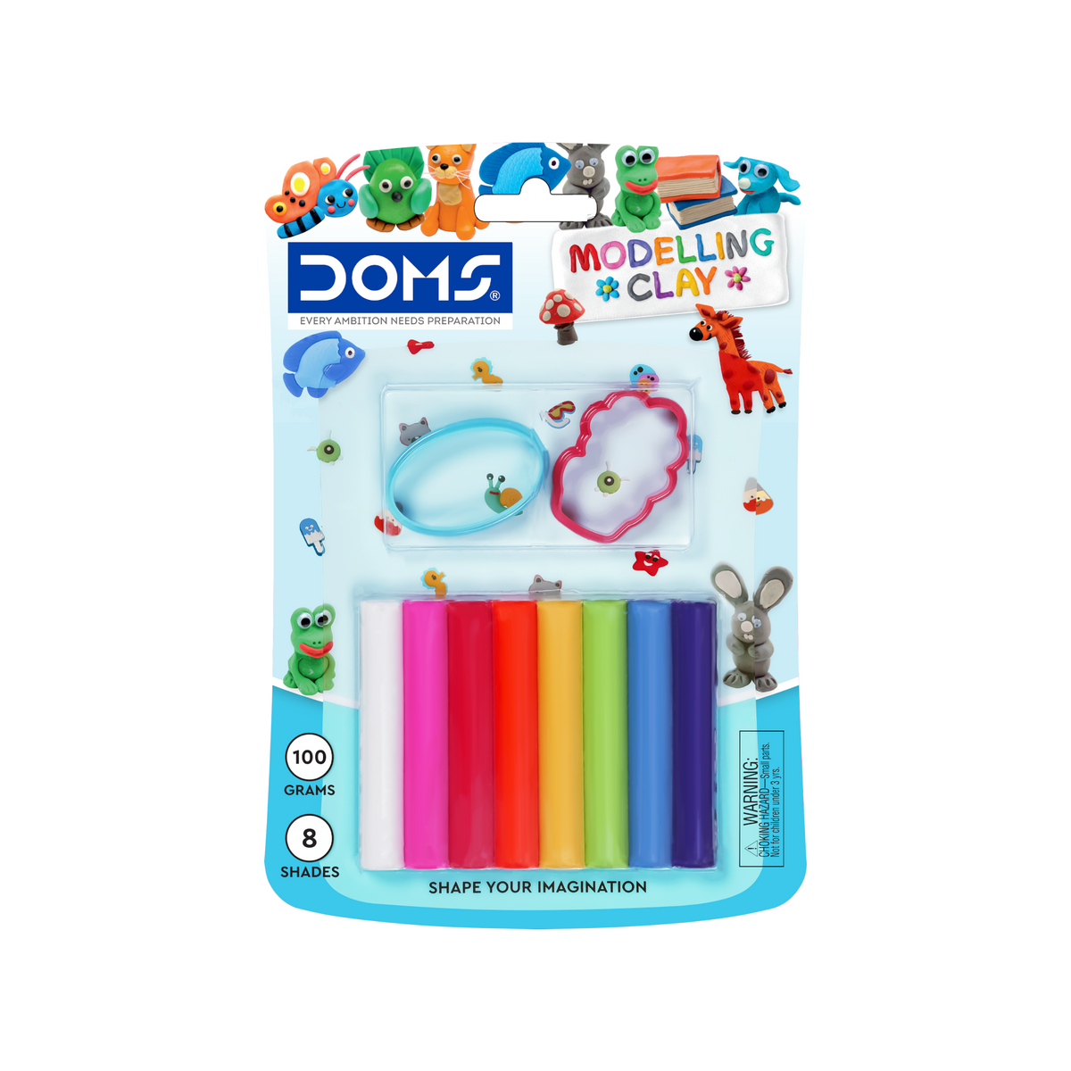 DOMS Modelling Clay 8 Shades –  Soft & Non-Sticky Clay Set with Moulds | Kids Creative Art & Craft Clay Kit